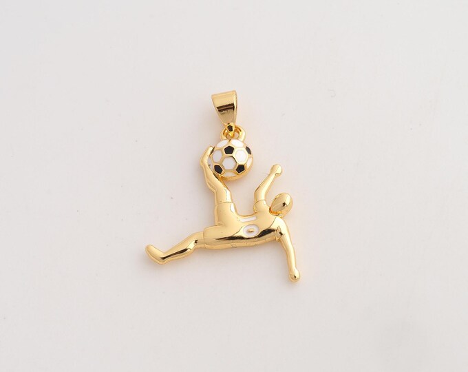 18K Gold Filled Football Charm,Dainty Enamel Athlete Pendant,Soccer Pendant ,DIY Jewelry Supplies,27.4x22.3x3.5mm