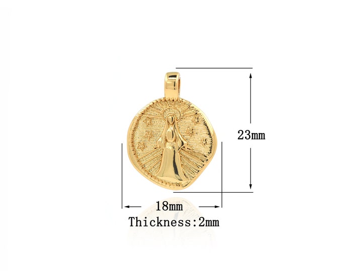 18K Gold Filled Virgin Mary Pendant,Gold Dainty Catholic Charms,Religion Charm Bracelet Necklace for DIY Jewelry Making Supply