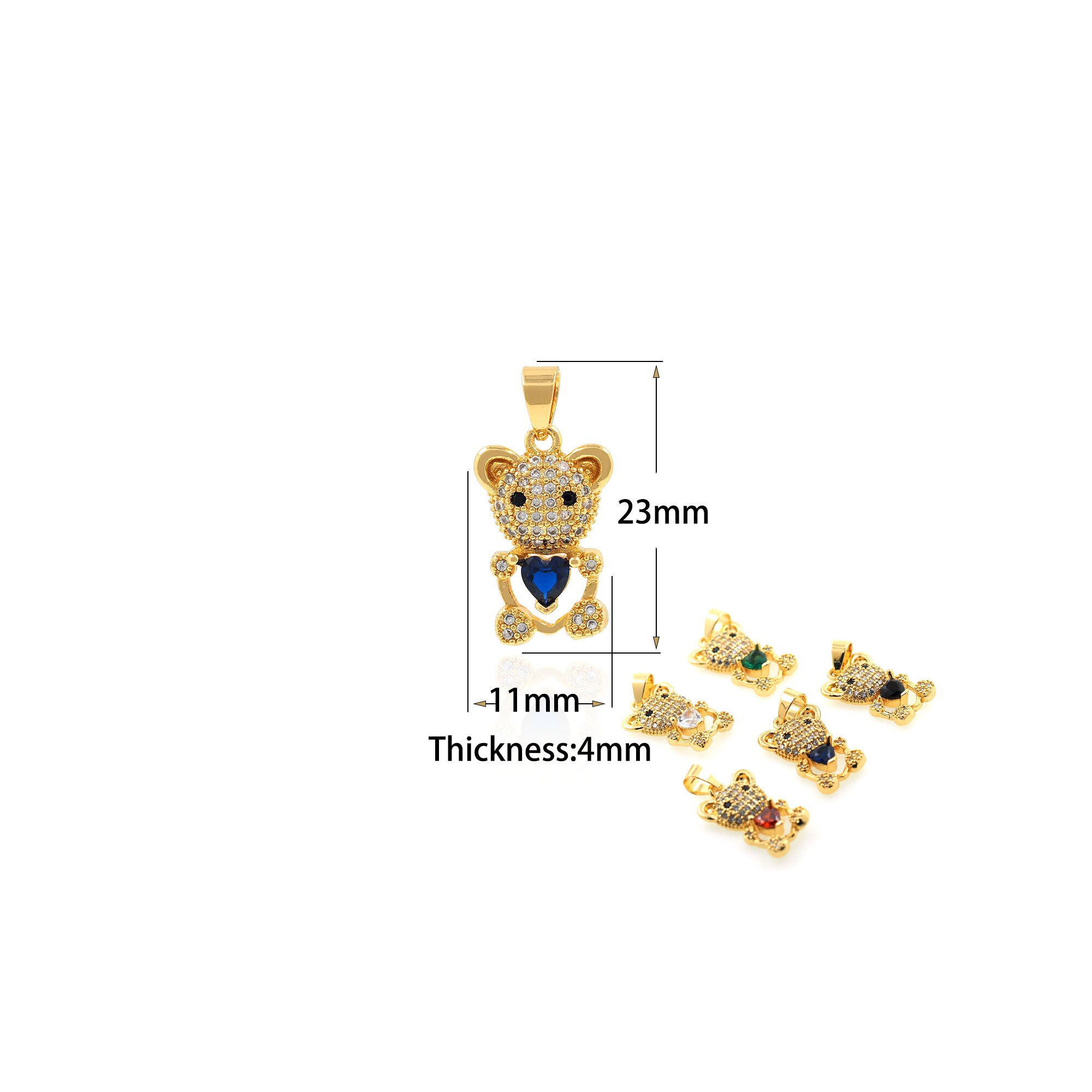 5PCS, Bear Pendant Copper with Zircon Gold Plated Charms for Jewelry Making  Necklace DIY Handmade Accessories