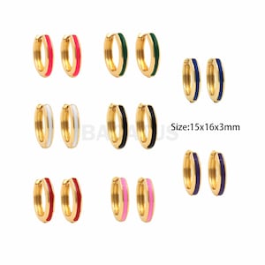 18K Gold Filled Enamel Earrings, Enamel Charm, Round Earrings, Round Pierced Earrings, A Gift For Her, 15x16x3mm
