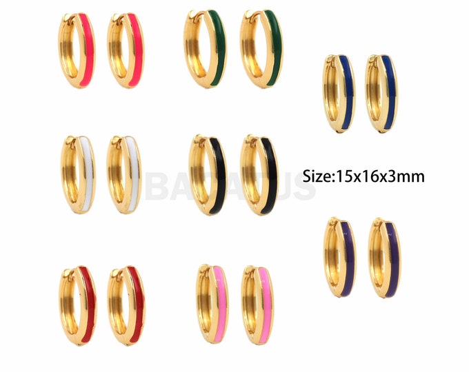 18K Gold Filled Enamel Earrings, Enamel Charm, Round Earrings, Round Pierced Earrings, A Gift For Her, 15x16x3mm