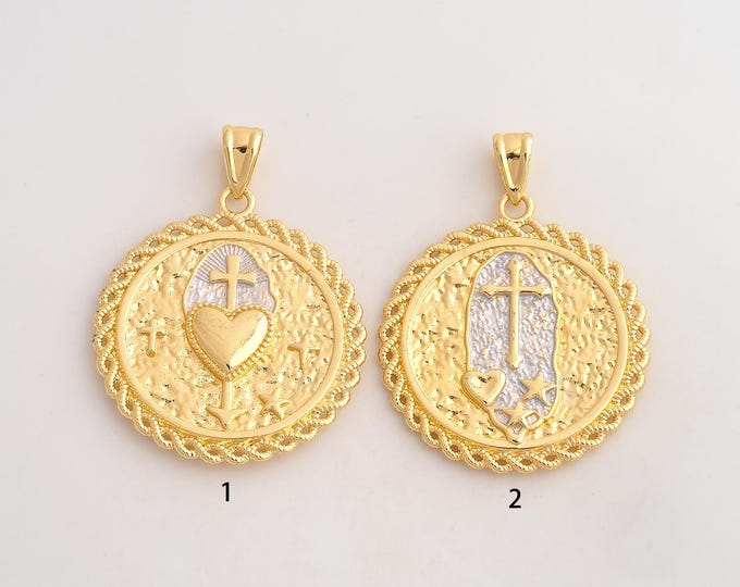 18K Gold Filled Heart Charm,Dainty Enamel Cross Pendant,Round Pendant ,DIY Jewelry Supplies,53x40x4mm