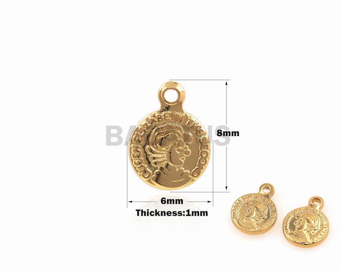 1PCS Coin Pendant Round Charm Gold Coin Jewelry Suitable for Bracelet Necklace Jewelry Making Supplies 18K Gold Filling 8x6x1mm