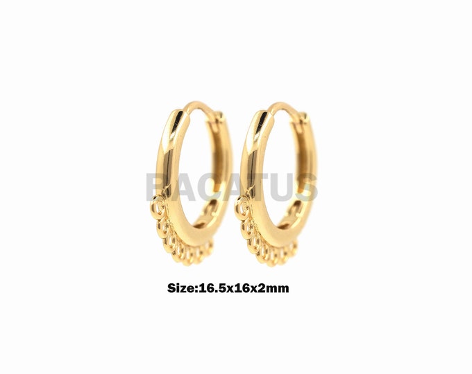 1PairSquare 7-ring earrings, polished gold-plated Huggie earrings, trolley earrings, earrings and DIY earring accessories 16.5x16x2mm