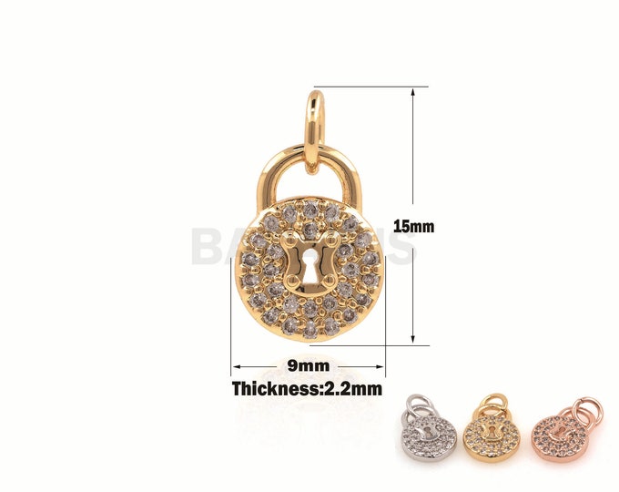 1PCS Micro-Pave Round Lock Pendant, Delicate Lock Necklace, Lock Charm, Gold Lock Necklace, Suitable For Jewelry Making 15x9x2.2mm