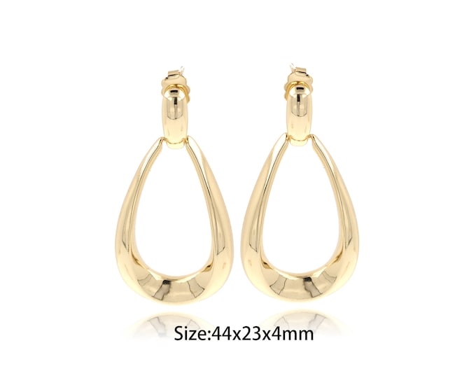 18K Gold Filled Bar Earrings, Boho Earrings, Water Drop Earrings, Micro Pave CZ Drop Earrings, Gift For Her, 44x23x4mm