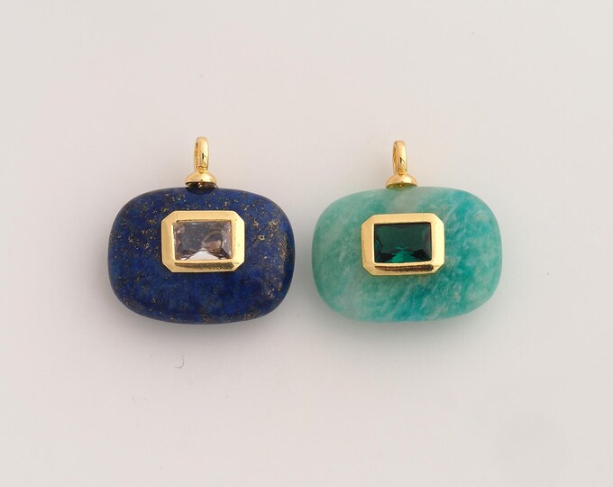 18K Gold Filled Natural Stone Charm,Dainty Energy Stone Pendant,Square Stone Pendant ,DIY Jewelry Supplies,23.3x23.3x9.5mm