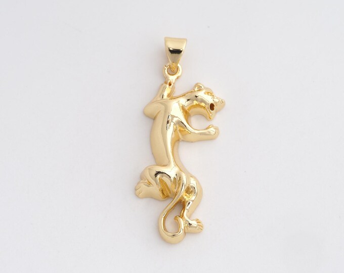 18K Gold Filled Leopard Pendant,Animal Charms,Leopard Necklace for DIY Jewelry Making Supplies,38x14.4x5mm