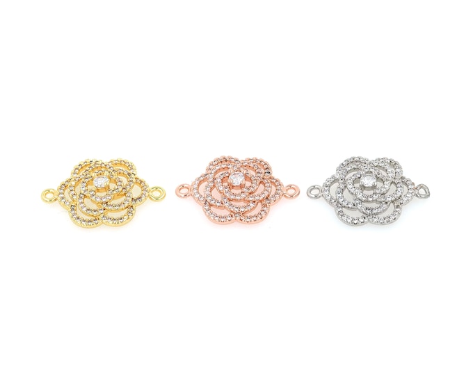 18K Gold Filled CZ Flower Connector,Gold Dainty Flower Connector,Flower Connector Bracelet Necklace for DIY Jewelry Making Supply