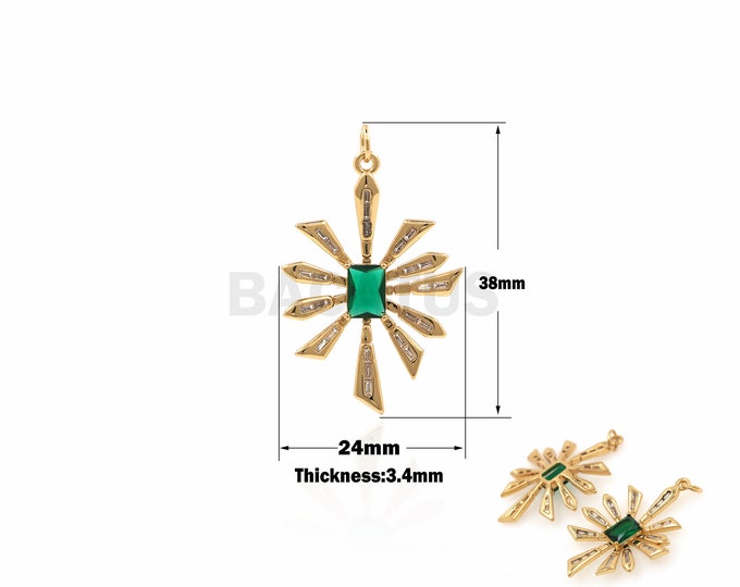 1PCS Emerald Pendant Leaf Pendant Leaf Charm Suitable for Bracelet Necklace Jewelry Products 18K Cubic Zirconia 38x24x3.4mm