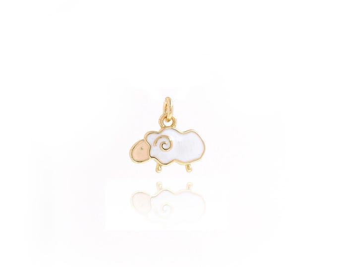 Enamel Sheep Pendant,Animal Charm, 18K Gold Filled Sheep Necklace,Animal Charm, DIY Jewelry Supplies, 11x12x2.3mm