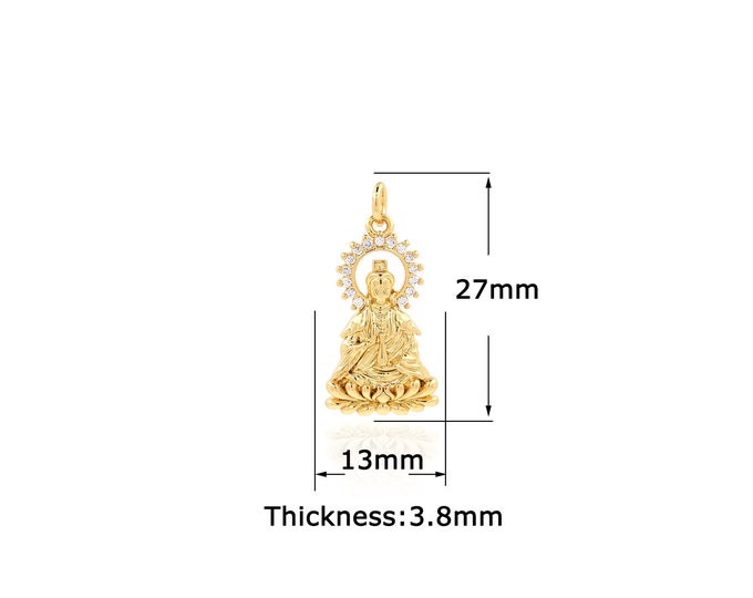 18K Gold Filled Guanyin Bodhisattva pendant,Gold Dainty Buddhist Charms,Simple pendant Bracelet Necklace for DIY Jewelry Making Supply