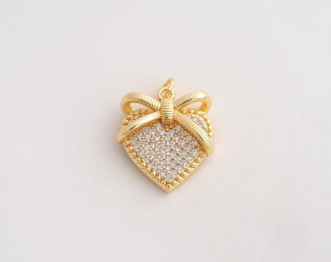 18K Gold Filled Heart Charm,Dainty Love Pendant,CZ Heart Pendant ,DIY Jewelry Supplies,23.2x18x5.7mm