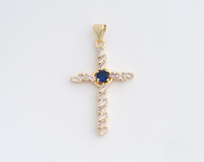 Cross Charm,18K Gold Filled Cross Necklace,Religious Charm, MicroPave CZ Christian Charm, DIY Jewelry Supplies, 37.6x21x3.8mm