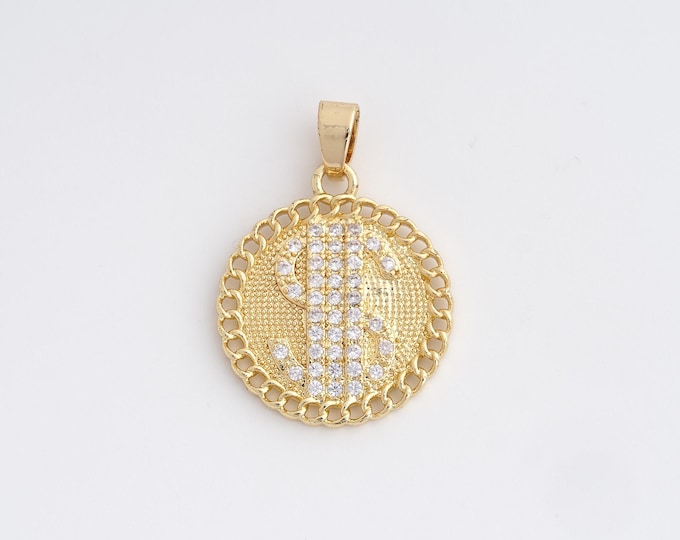 18K Gold Filled Dollar Sign Charm, Micropavé CZ Symbol Pendant,Dollar Sign Necklace Charm, DIY Jewelry Supplies, 29x21.2x2.5mm