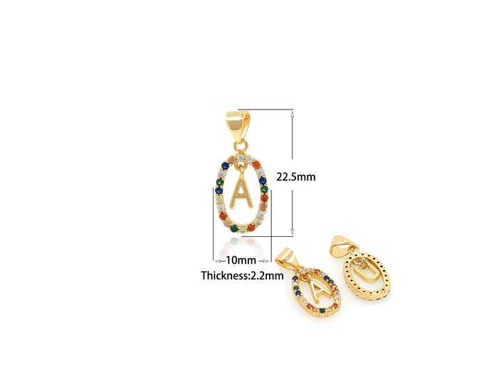 1PCS Oval Letter Pendant Initial Capital Necklace Hollowed Oval Colored Zircon 26 Letter Pendant DIY Jewelry Making Supplies 10x22.5x2.2mm