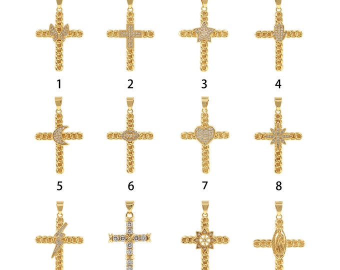 1PCS 18K Gold Star Butterfly Moon Love Heart Lightning Variety of Patterns Embossed Simple Cross Exquisite Religious Pendant 27x41.5x2.5mm