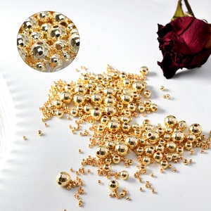 200 pezzi, perline rotonde distanziatrici riempite in oro 14K, perline rotonde in oro, creazione di gioielli con orecchini, collane, braccialetti fai-da-te immagine 3
