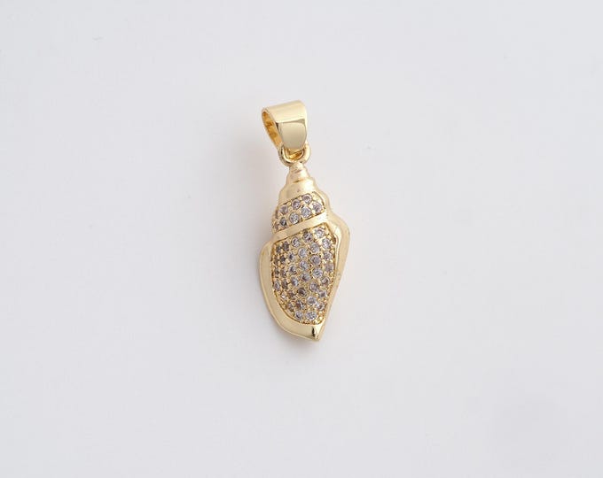 18K Gold Filled Conch Charm, Micropavé CZ Conch Pendant,Conch Necklace Charm, DIY Jewelry Supplies, 24x8.5x6mm