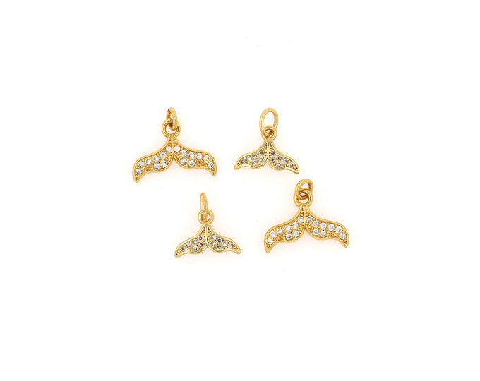 18K Gold Filled Fishtail Pendant,Gold Dainty Fishtail Charms,CZ Fishtail Charm Bracelet Necklace for DIY Jewelry Making Supply