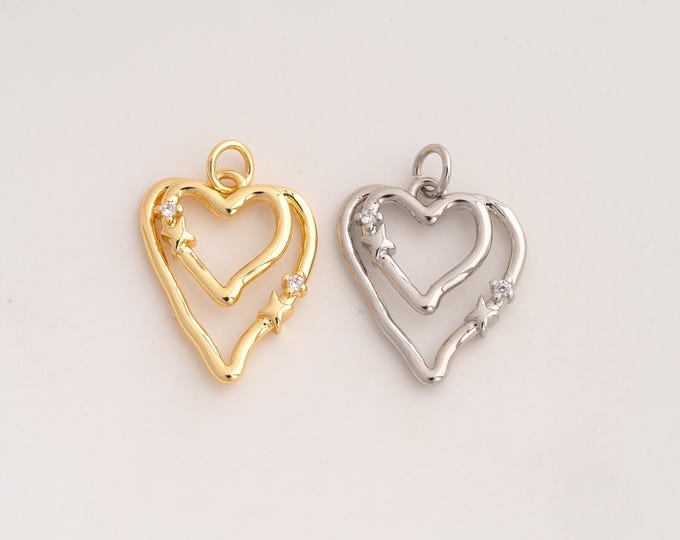 18K Gold Filled Heart Charm,Dainty Love Pendant,CZ Heart Pendant ,DIY Jewelry Supplies,23.4x16x3mm