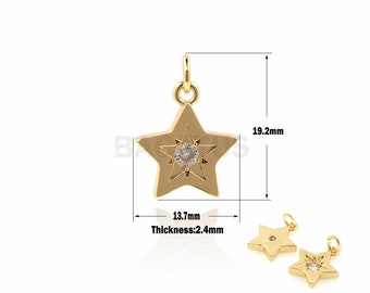 1PCS CZ Micro-Pave Star Pendant, Celestial Pendant, Cubic Zirconia Star Necklace, Star Charm 19.2x13.7x2.4mm