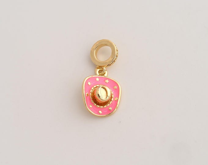 18K Gold Filled Cowboy Hat Charm,Dainty Enamel Cowboy Hat Pendant,CZ Cowboy Hat Pendant ,DIY Jewelry Supplies,24x11.8x4.7mm