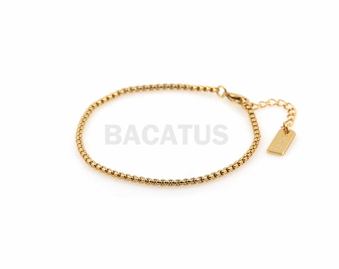 1pcs Gold Filled Box Chain Bracelet Solid Box Aberdeen Chain Jewelry 18K Ladies Bracelet Valentine's Day Gift