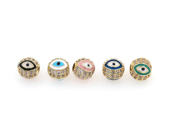18K Gold Filled CZ Devil Eye Beads,Gold Eye Beads,Eye Beads DIY Gold Jewelry Making Supply