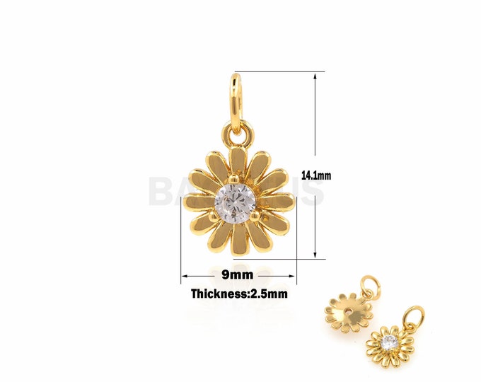 1PCS Chrysanthemum Pendant, Gold Chrysanthemum Necklace, Flower Charm, Suitable For Jewelry Making Products 14.1x9x2.1mm