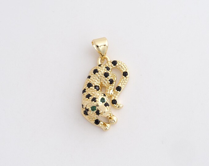 18K Gold Filled Leopard Pendant,Animal Charms,Leopard Necklace for DIY Jewelry Making Supplies,25.8x11.7x7.5mm
