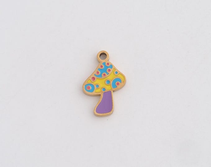 Stainless Steel Mushroom Pendant,Enamel Charms,Fungi Charm Bracelet Necklace for DIY Jewelry Making Supply,14.7x9.6x1.3mm