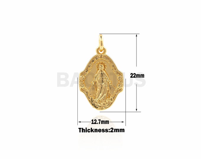gold virgin mary Virgin Mary Pendant ，Religious catholic necklace，gold virgin mary necklace component 22x12.7x2 mm 1PCS