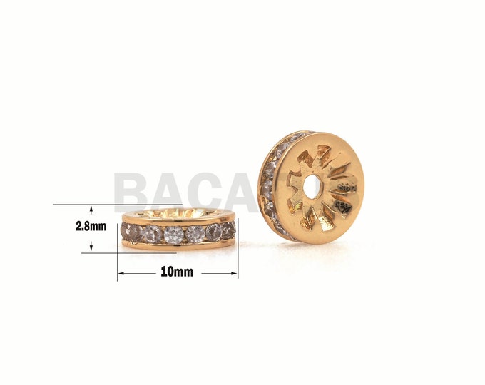 1PCS Micro-Pave Flat Round Spacer Beads, Round Spacer Beads, Necklace CZ Beads, Suitable For Jewelry Making 10×2.8mm