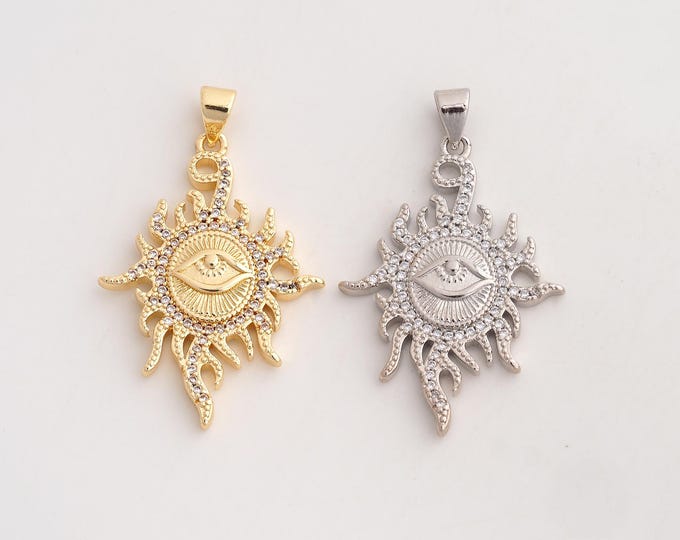 18K Gold Filled Evil Eye Charm,Dainty Devil Eye Pendant,CZ Sun Eye Pendant ,DIY Jewelry Supplies,37.5x23.3x3mm