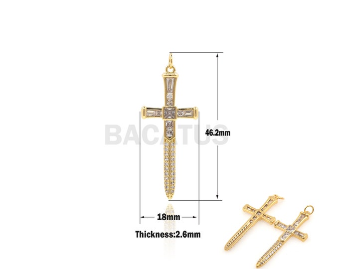1PCS Martial Arts Sword Pendant Weapon Charm Cross Charm Suitable for Bracelet Necklace Jewelry Products 18K Cubic Zirconia 46.2x18x2.6mm
