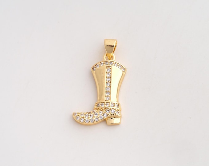 18K Gold Filled Knight Boot Charm,Dainty Knight Boot Pendant,CZ Knight Boot Pendant ,DIY Jewelry Supplies,26.5x14x3.3mm