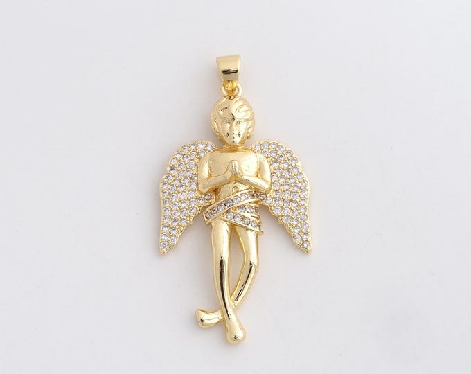Angel Pendant, Cupid Charm, 18K Gold Filled Tiny Golden Cupid Pendant, Angel Charm,Suitable For Jewelry Making 43x22x6mm