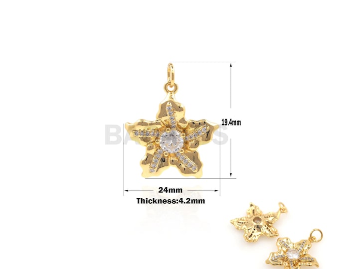 1PCS Five-Pointed Star Pendant, Starfish Pendant, Star Charm, Suitable For Necklace, Bracelet, Jewelry Making Supplies 18K 24x19.4x4.2mm