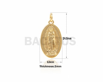 24K Gold Virgin Mary Holy Mother Micro Pave CZ Cubic Zirconia