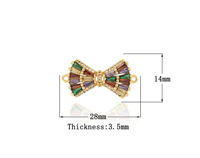 Gold Bow Charm,18K Gold Filled Shiny Gold Bow beads,MicroPave CZ Bow Connector,Bow Knot Charm,DIY Jewelry Supplies