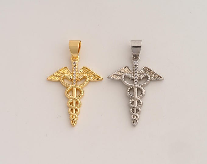 18K Gold Filled Medical Charm,Dainty Registered Nurse Pendant,CZ Medical Pendant ,DIY Jewelry Supplies,32.5x20.2x2.4mm