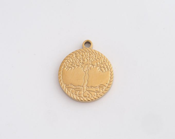 Stainless Steel Tree Pendant,Tree of Life Charms,Round Disc Charm Bracelet Necklace for DIY Jewelry Making Supply,18.6x16x2mm