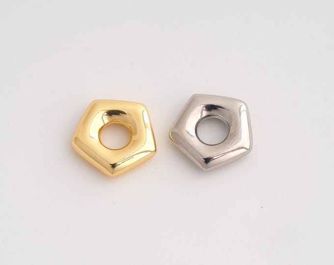 Gold Pentagonal Beads, 18K Gold Filld Flat Beads,for Jewelry Making Supplies,14x3.5mm Hole 5mm