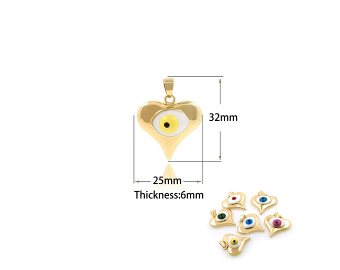 1PCS Heart-Shaped Devil’s Eye Pendant Shiny Gold-Plated Eye Pendant Heart-Shaped Pendant Heart-Shaped Necklace Wholesale 25x32x6.2mm