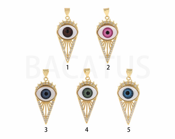 1PCS 18K Gold Filled Eye Pendant,Micro-Pave Eye Triangle Pendant, Triangle Charm,Eye Necklace, Single Eye Charm, Eye Charm 15x36.8x7mm
