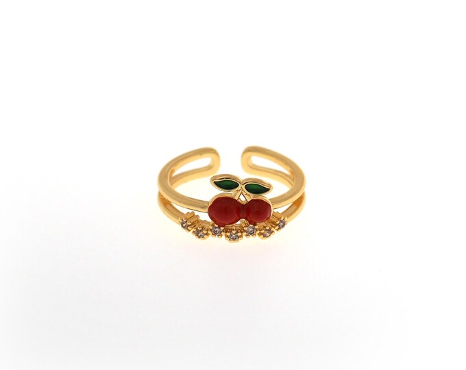 Enamel Stackable Ring,Cherry Ring,Adjustable Ring, Open Ring,Enamel Cherry Ring