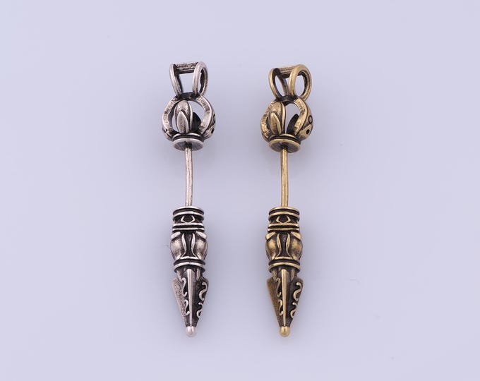 Vajra Pestle Pendant,18K Gold Filled Vajra Pestle Necklace, Micropavé CZ Vajra Pestle Pendant, DIY jewelry Making Accessories,42.5x8x8mm