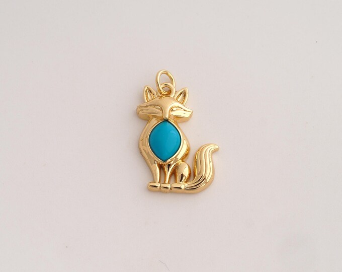 18K Gold Filled Fox Charm,Dainty Animal Pendant,Fox Pendant ,DIY Jewelry Supplies,24.8x15.6x4.7mm