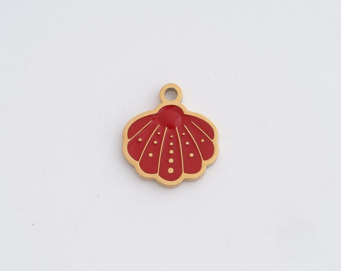 Stainless Steel Shell Pendant,Oyster Charms,Enamel Shell Charm Bracelet Necklace for DIY Jewelry Making Supply,15.6x14x1.3mm